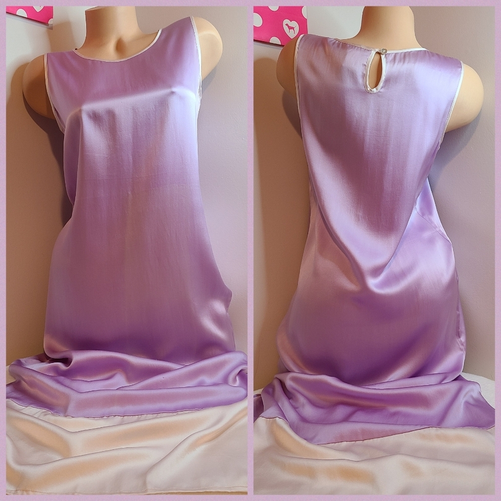 VTG Lillianna 100% Silk Colorblock Long Maxi Slip Dress Nightgown Size Sm